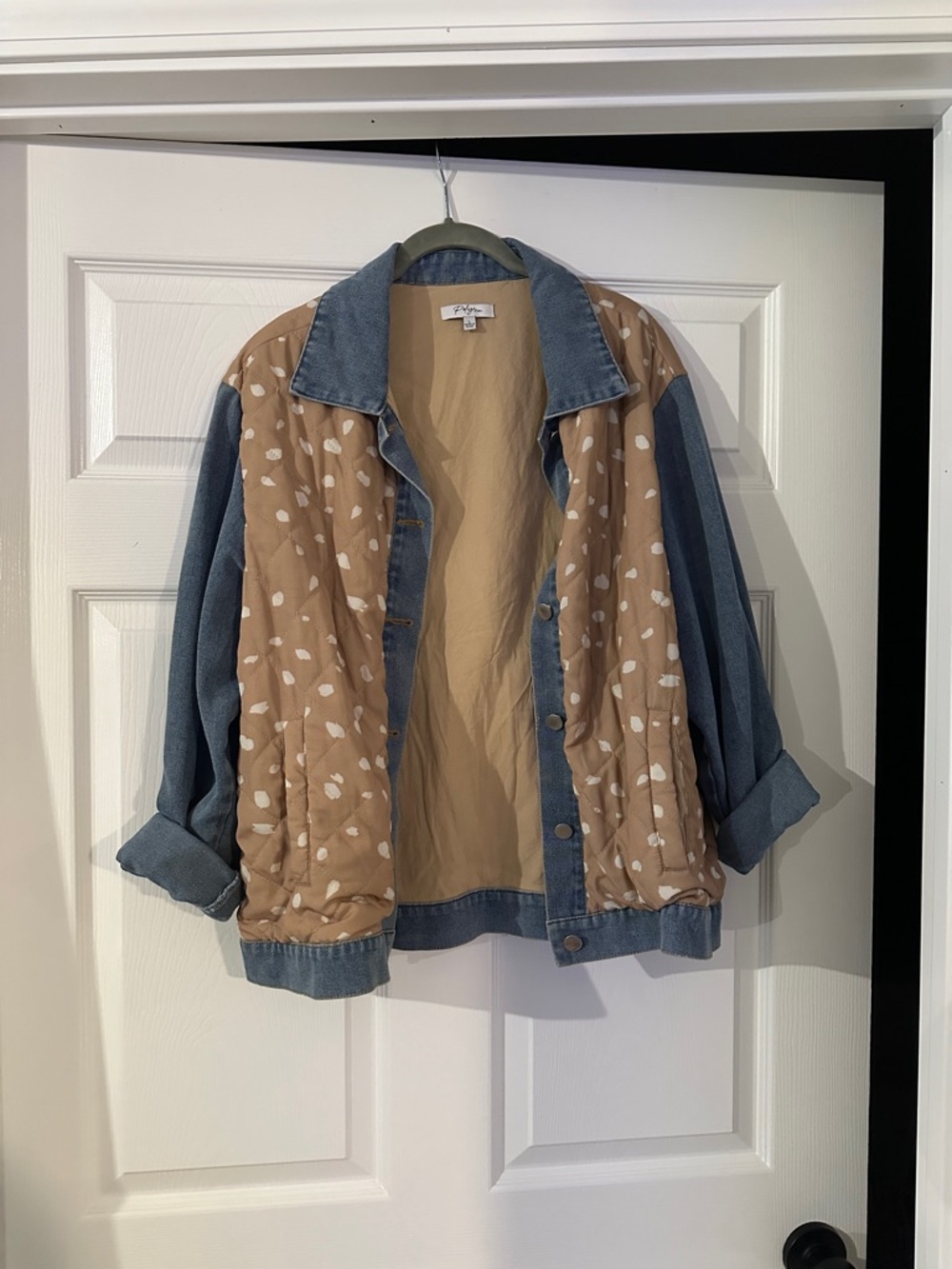 Polagram Blue Denim Jacket with Tan Printed Panels